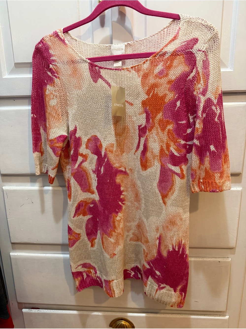 Chico's Floral Printed Agnes Pullover Sweater Size 1 (MEDIUM) Linen Blend NWT